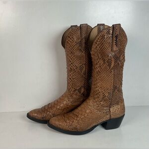 Vintage Rios of Mercedes Full Python Snakeskin Cowboy Boots 8 D Back Cut